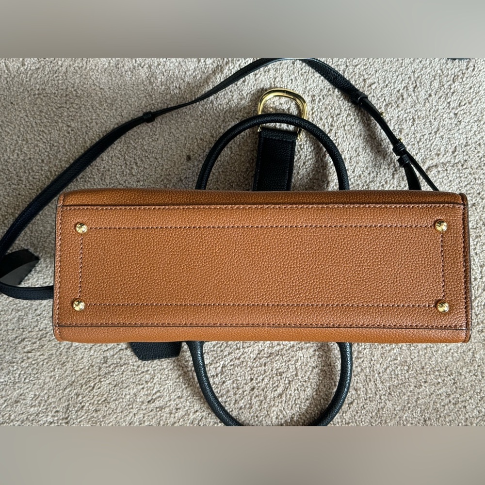 Lauren Ralph Lauren Pebbled Leather Satchel, Tan/Black/Off White - Picture 5 of 6